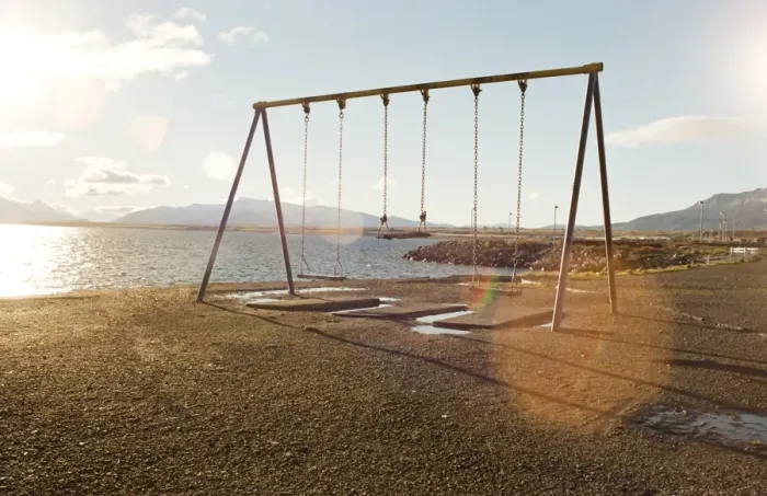 Framed Print : Dog in playground, Puerto Natales, Chile, South America Framed Print : Dog in playground, Puerto Natales, Chile, South America
