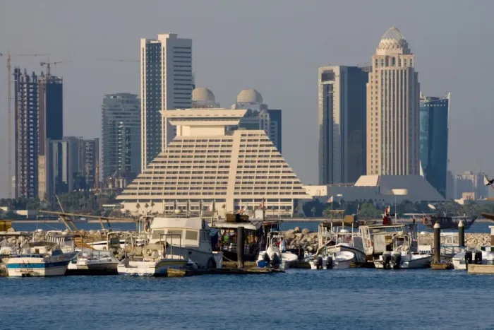 Framed Print : Doha Bay and city skyline, Doha, Qatar, Middle East Framed Print : Doha Bay and city skyline, Doha, Qatar, Middle East