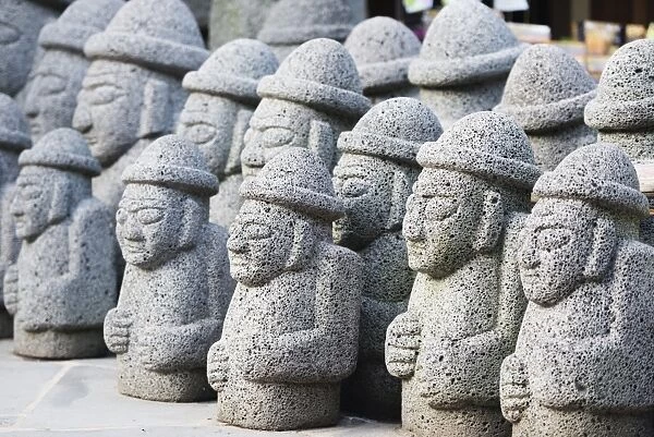 Dol hareubang (harubang) protection and fertility statues, Seogwipo City, Jeju Island, South Korea, Asia