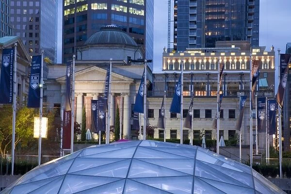 The dome of the Ice Rink and Vancouver Art Gallery at night, Robson Square