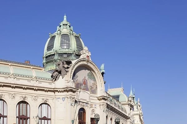 Dome of Municipal House Obecni Dum, Art Nouveau Style, Republic Square, Prague, Bohemia, Czech Republic, Europe