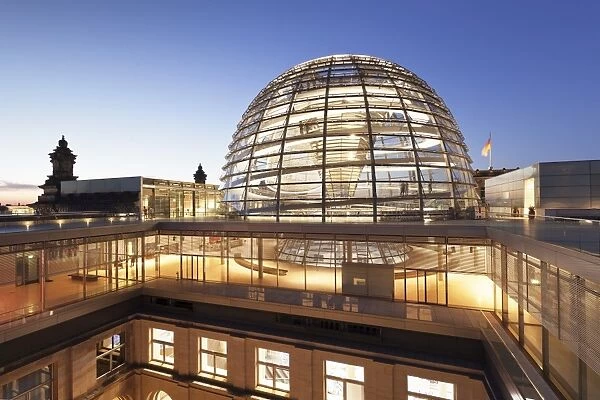 The Dome by Norman Foster, Reichstag Parliament Building at sunset, Mitte, Berlin