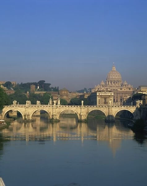 The dome of St. Peters Basilica and bridge over the River Tevere, The Vatican