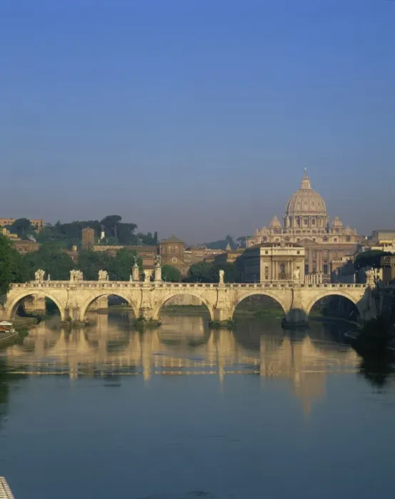 Framed Print : The dome of St. Peters Basilica and bridge over the River Tevere, The Vatican Framed Print : The dome of St. Peters Basilica and bridge over the River Tevere, The Vatican