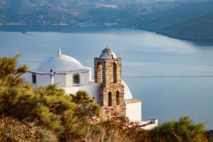 Framed Print : Domed church Pangia Thalassitra, church on Milos with a view over the sea at sunset Framed Print : Domed church Pangia Thalassitra, church on Milos with a view over the sea at sunset