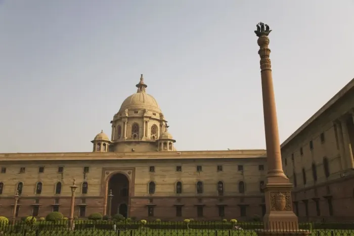 Framed Print : One of the four dominion columns in front of the North Block Secretariat Building in New Delhi Framed Print : One of the four dominion columns in front of the North Block Secretariat Building in New Delhi