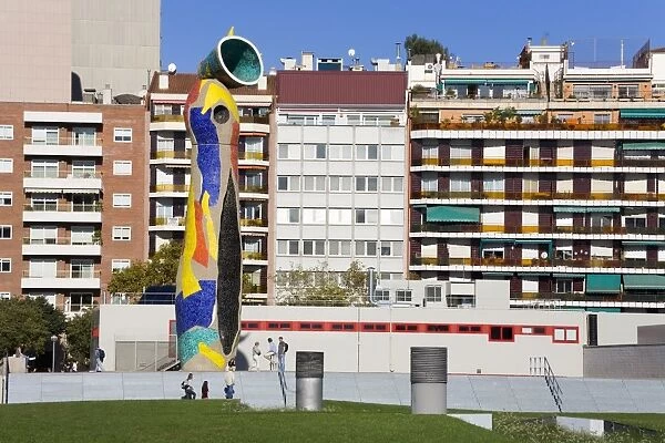 Dona i Ocell (Woman and Bird) sculpture in Joan Miro Park, L Eixample District, Barcelona, Catalonia, Spain, Europe