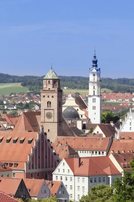 Framed Print : Donauworth with Liebfrauenmunster Church and pilgrimage church Heilig Kreuz, Romantic Road, Bavarian Swabia, Bavaria, Germany, Europe Framed Print : Donauworth with Liebfrauenmunster Church and pilgrimage church Heilig Kreuz, Romantic Road, Bavarian Swabia, Bavaria, Germany, Europe