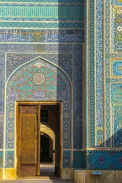 Door and facade detail, Jameh Mosque, Yazd, Iran, Middle East
