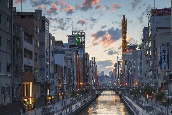 Dotombori at sunset, Osaka, Kansai, Japan, Asia