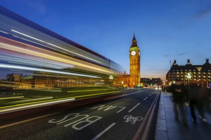 Framed Print : Doubledecker bus runs towards Big Ben (Elizabeth Tower), located north end of Framed Print : Doubledecker bus runs towards Big Ben (Elizabeth Tower), located north end of