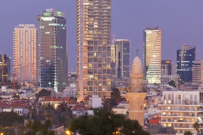 Framed Print : Downtown buildings viewed from HaPisgah Gardens Park, Jaffa, Tel Aviv, Israel, Middle East