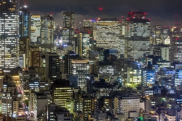 Downtown city buildings at night, Tokyo, Japan, Asia