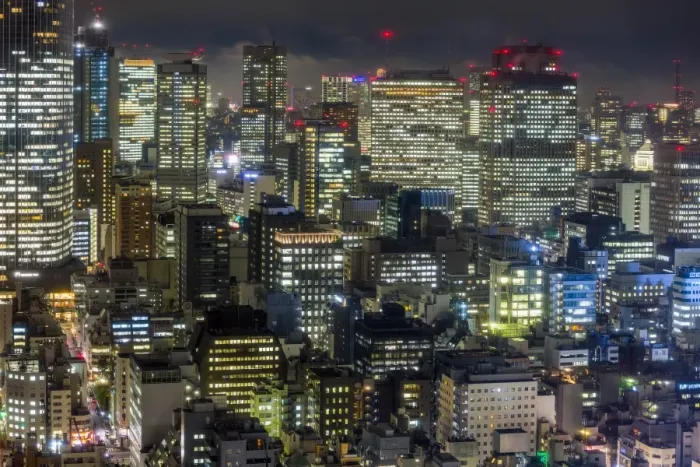 Framed Print : Downtown city buildings at night, Tokyo, Japan, Asia Framed Print : Downtown city buildings at night, Tokyo, Japan, Asia