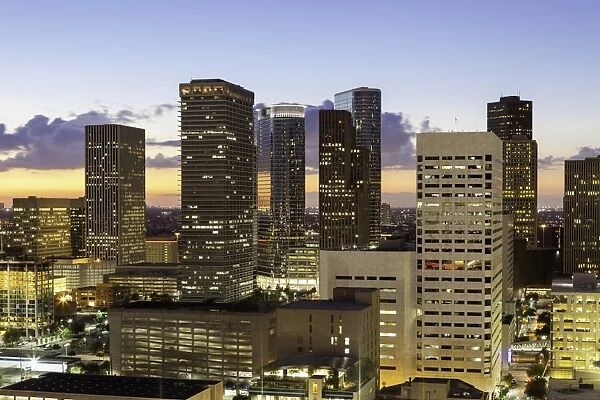 Downtown city skyline, Houston, Texas, United States of America, North America