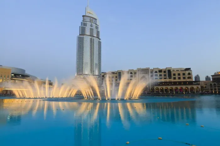 Framed Print : Downtown district with the Dubai Fountain, Address Building and Palace Hotel Framed Print : Downtown district with the Dubai Fountain, Address Building and Palace Hotel
