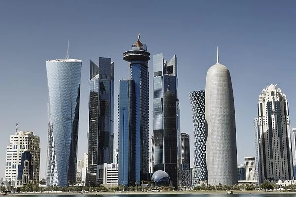Downtown Doha with its impressive skyline of skyscrapers, Doha, Qatar, Middle East