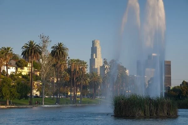 Downtown skyline from Echo Park, Los Angeles, California, United States of America