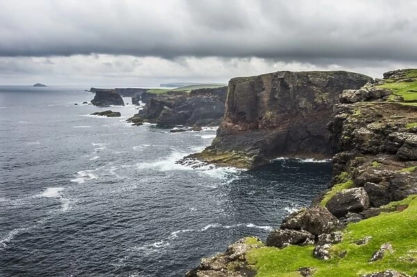 The dramatic cliffs under the Eshaness Lighthouse, Shetland Islands, Scotland, United Kingdom