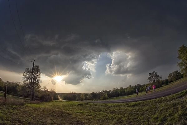 Dramatic cloud formations at the edge of an evening thunderstorm in rural Oklahoma, United States of America, North America