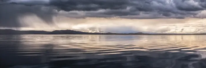Framed Print : Dramatic storm clouds over Lake Titicaca, Peru, South America