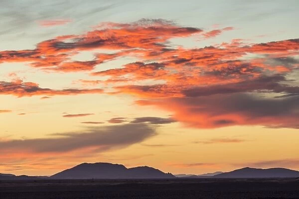 Dramatic sunset over mountains near Merzouga, Morocco, North Africa, Africa