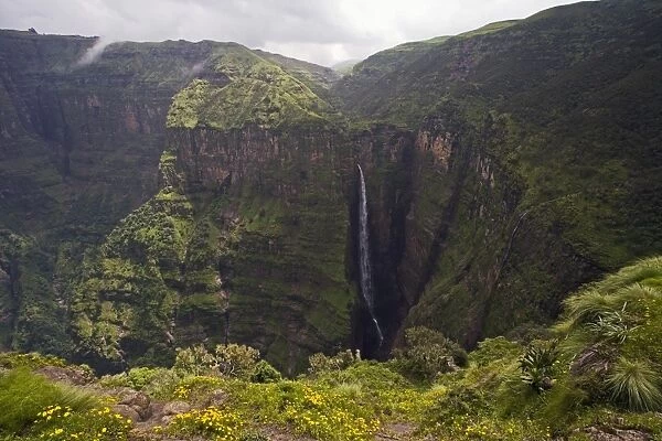 Dramatic waterfall near Sankaber, UNESCO World Heritage Site, Simien Mountains National Park