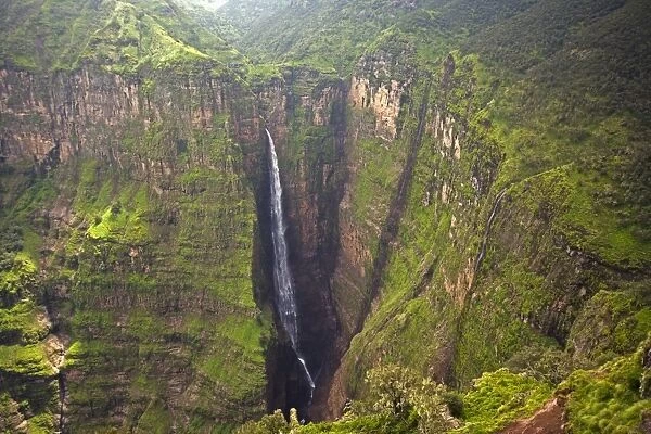 Dramatic waterfall near Sankaber, UNESCO World Heritage Site, Simien Mountains National Park