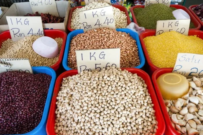Framed Print : Dried legumes, Food Market, Kuching, Sarawak, Malaysian Borneo, Malaysia, Southeast Asia, Asia