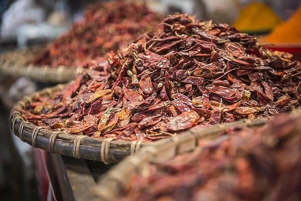 Dried red chillies for sale at Pyin Oo Lwin (Pyin U Lwin) Market, Myanmar (Burma), Asia