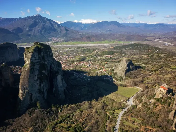 Framed Print : Drone aerial view of Meteora and ancient holy Monastery of Saint Nicholas Anapafsas, UNESCO, Kalabaka, Greece Framed Print : Drone aerial view of Meteora and ancient holy Monastery of Saint Nicholas Anapafsas, UNESCO, Kalabaka, Greece