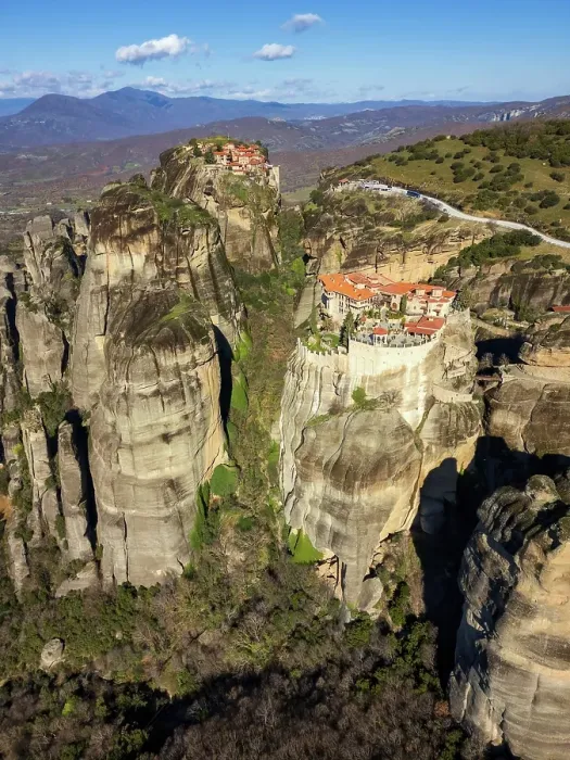 Framed Print : Drone aerial view of Meteora with ancient holy Monastery of Varlaam and Great Meteoron, UNESCO, Kalabaka, Greece Framed Print : Drone aerial view of Meteora with ancient holy Monastery of Varlaam and Great Meteoron, UNESCO, Kalabaka, Greece
