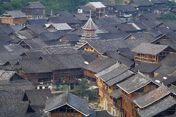 Drum Tower at Rongjiang, Guizhou Province, China, Asia