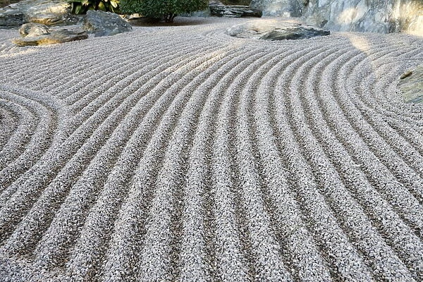 Dry landscape of a Japanese garden, Monaco, Europe