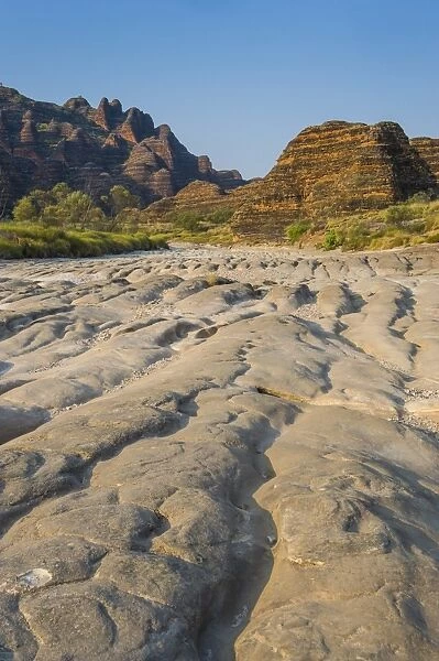 Dry river and the beehive-like mounds in the Purnululu National Park, UNESCO World Heritage Site, Bungle Bungle mountain range, Western Australia, Australia, Pacific