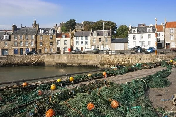 Drying nets by the harbour at Pittenweem, Fife, Scotland, United Kingdom, Europe