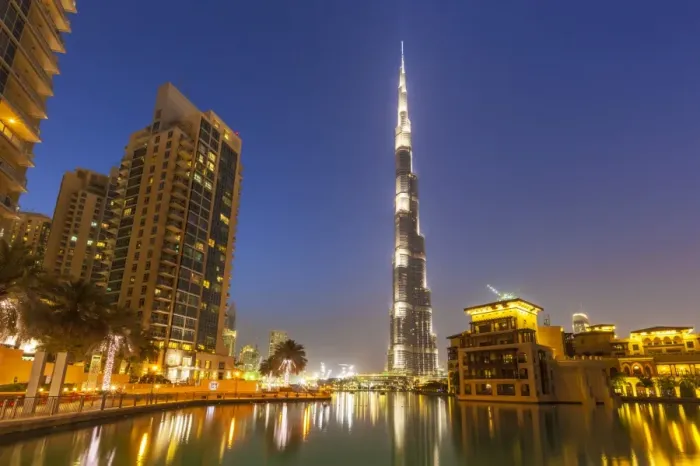 Framed Print : Dubai Burj Khalifa and skyscrapers at night, Dubai City, United Arab Emirates, Middle Framed Print : Dubai Burj Khalifa and skyscrapers at night, Dubai City, United Arab Emirates, Middle