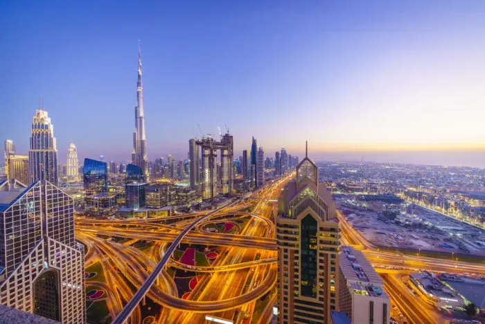 Framed Print : Dubai skyline with Burj Khalifa and Sheikh Zayed Road Interchange, Dubai, United Arab Emirates Framed Print : Dubai skyline with Burj Khalifa and Sheikh Zayed Road Interchange, Dubai, United Arab Emirates