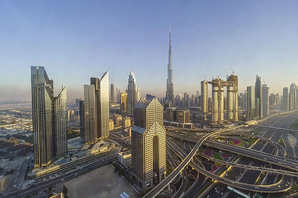 Dubai skyline and Sheikh Zayed Road Interchange, Dubai, United Arab Emirates Dubai