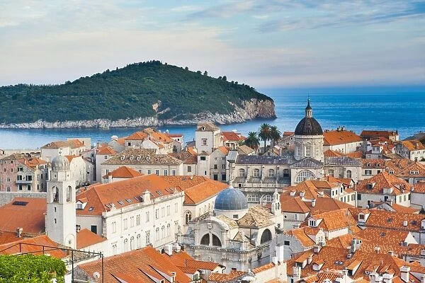 Dubrovnik Cathedral and Lokrum Island elevated view, Old Town, UNESCO World Heritage Site, Dubrovnik, Dalmatian Coast, Adriatic, Croatia, Europe