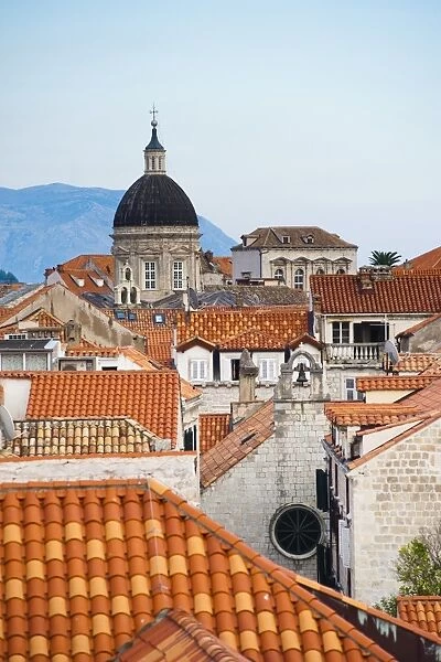 Dubrovnik Cathedral spire, seen from Dubrovnik City Walls, UNESCO World Heritage Site, Dubrovnik, Dalmatian Coast, Croatia, Europe
