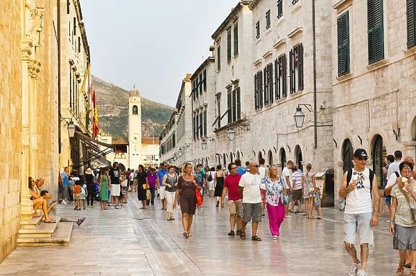 Dubrovnik City Bell Tower on Stradun, Old Town, UNESCO World Heritage Site, Dubrovnik, Dalmatia, Croatia, Europe