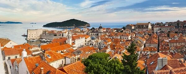 Dubrovnik Old Town and Lokrum Island from Dubrovnik City walls, Dalmatian Coast, Adriatic, Croatia, Europe