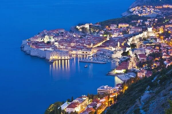 Dubrovnik Old Town at night, taken from Zarkovica Hill, Dalmatian Coast, Adriatic, Croatia, Europe