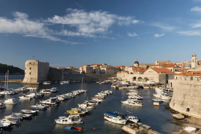Framed Print : Dubrovniks small boat harbor, Old Town, UNESCO World Heritage Site, Dubrovnik, Croatia