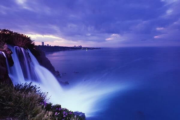 Duden Kiyi Selalesi Waterfall falling directly into the sea, Antalya, Pamphylia, Turquoise Coast