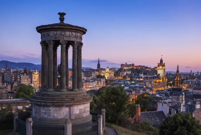 Framed Print : Dugald Stewart Monument, city centre and Edinburgh skyline at sunset, Calton Hill Framed Print : Dugald Stewart Monument, city centre and Edinburgh skyline at sunset, Calton Hill