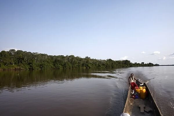 A dugout canoe on the Congo River, Democratic Republic of Congo, Africa