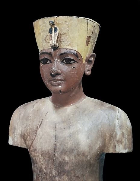 Dummy head of the young king, made from stuccoed and painted wood, from the tomb of the pharaoh Tutankhamun, discovered in the Valley of the Kings, Thebes, Egypt, North