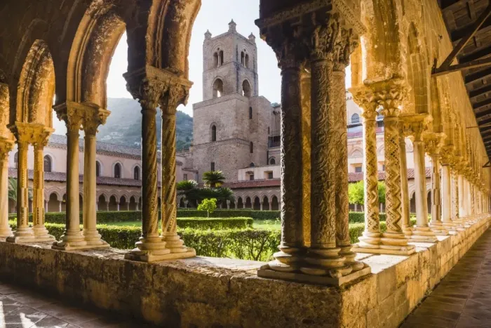 Framed Print : Duomo di Monreale at sunset (Monreale Cathedral), courtyard gardens, Monreale, near Palermo, Sicily, Italy, Europe Framed Print : Duomo di Monreale at sunset (Monreale Cathedral), courtyard gardens, Monreale, near Palermo, Sicily, Italy, Europe